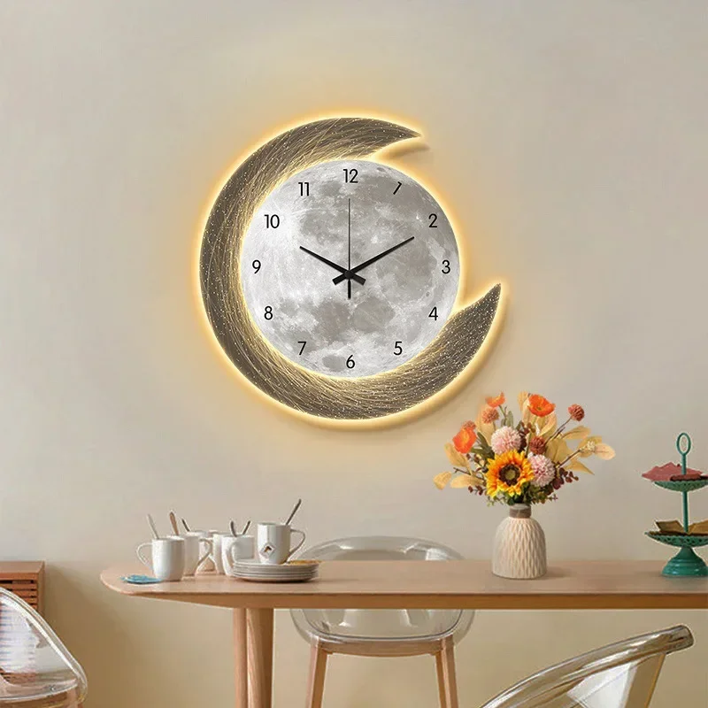 16in Home Quality Wall Clock Dining Room Living Moon The Earth Modelling LED Light Silent Movement Bedroom Clock Wall Decoration - Image 8
