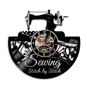 Vintage Sewing Machine Vinyl Record Wall Clock LED Backlight Tailor Stitch Night Light Craft Room Decor Seamstress Gift