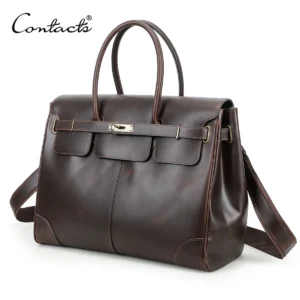 CONTATC'S Genuine Leather Briefcase for Men Luxury Designer Business Bags Office Portfolio Bags 14" Tote Laptop Bags A4 Document