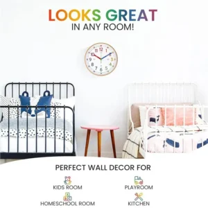 Learning Time Teaching Clock For Kids 10 Inch Battery Operated Silent Wall Clocks Colorful Small Analog Design
