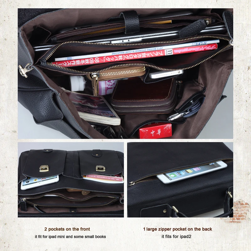 High Quality Cowhide Genuine Leather Briefcase for Men Business Bag 15.6"Laptop Case Male Portfolio Attache Office messenger bag - Image 6