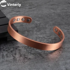 Vinterly Matte Pure Copper Bracelets Men Magnetic Arthritis Adjustable 10mm Wide Open Cuff High Magnet Energy Bangles Resizable